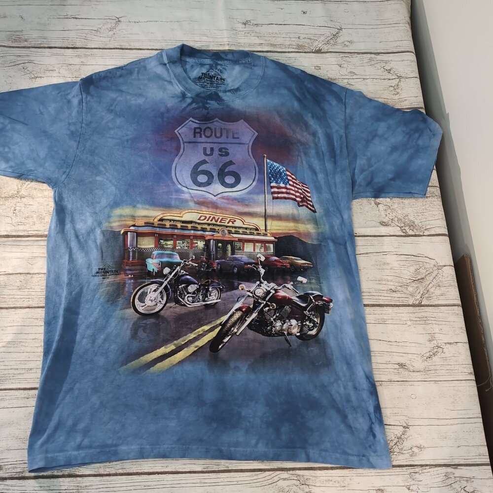 The Mountain Route 66 Biker Graphic T-Shirt Blue Tie-Dye USA – Men’s Large